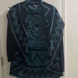 Black and Teal Geometric Cardigan